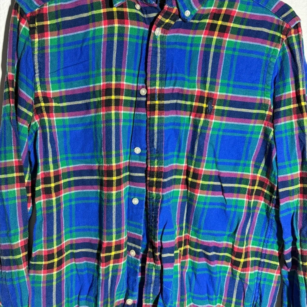 Ralph Lauren Flannel Shirt Boys 18-20 Blue Multi Plaid Pony Logo Button‎ Down